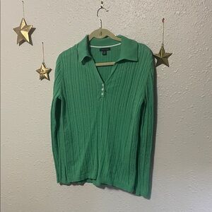 Tommy Hilfiger Green Ribbed Button Down Shirt